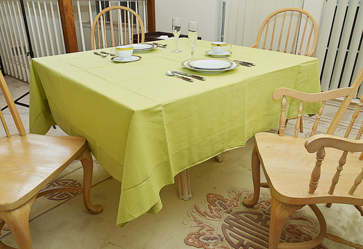 Happy Festive 70" Square tablecloth. Celery Green color - Click Image to Close